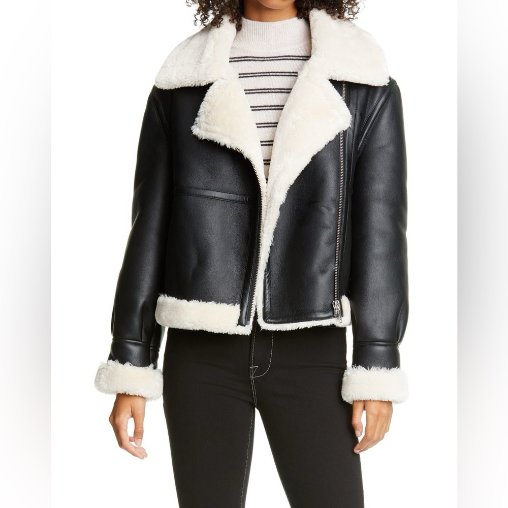 FRAME Faux Shearling Jacket in Black